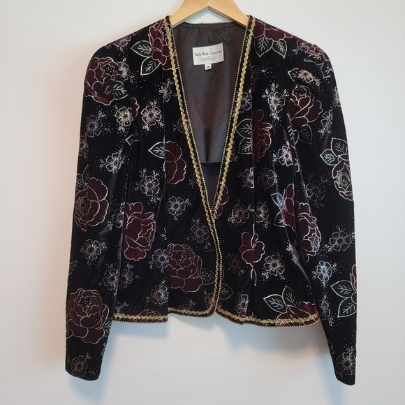 Vintage Jonathan Tait Velvet Floral Burgundy Vampirecore Whimsigoth Sz 14 Jacket - Picture 1 of 16